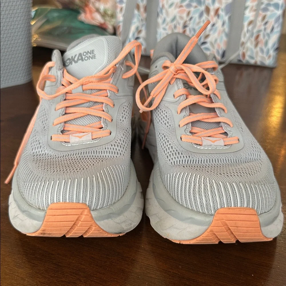Hoka Women's Gray and Orange Athletic Shoes - Picture 6 of 7
